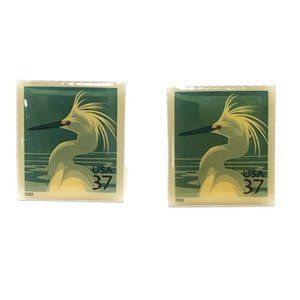 >>SOLD<< Vintage Enamel Heron Postage Stamp